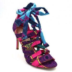 Gianni Bini Abrinna Womens 9.5 Pink Lace Up Stiletto Heels Party Summer Sandals